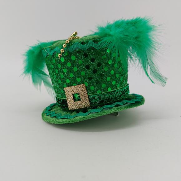 Mini Top Hat with Feather St. Patrick's Day Green Hair Clip On 3.5" x 2.5 " - Picture 1 of 11